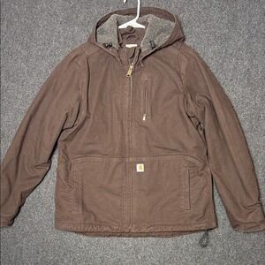 Carhartt Full Swing Hooded Jacket Brown Sherpa Fleece Lined Boys Large 12/14